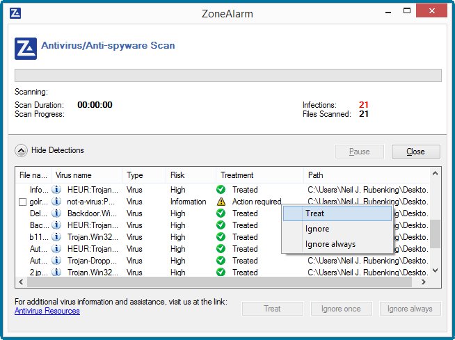 zonealarm antivirus update error 2016